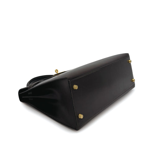 HERMES KELLY 32 SELLIER CHOCOLAT BOXCALF HAND SHOULDER BAG 2000 SQUARE D GOLD HARDWARE 90311267