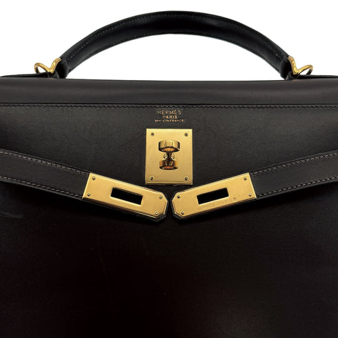 HERMES KELLY 32 SELLIER CHOCOLAT BOXCALF HAND SHOULDER BAG 2000 SQUARE D GOLD HARDWARE 90311267