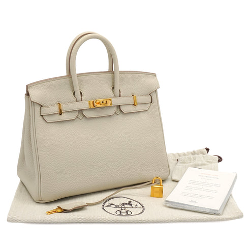 HERMES BIRKIN 25 BETON TOGO HAND BAG 2022 U STAMP GOLD HARDWARE 90338880