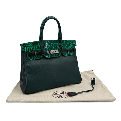 HERMES BIRKIN 30 PATCHWORK VERT FONCE VERT EMERALD VERT TITIEN MALACHITE ROSE AZALEE CROCODILE POROSUS CHEVRE TAURILLON CLEMENCE EPSOM EVERCOLOR SWIFT BOX CALF HAND BAG 2018 C PALLADIUM HARDWARE 90313338
