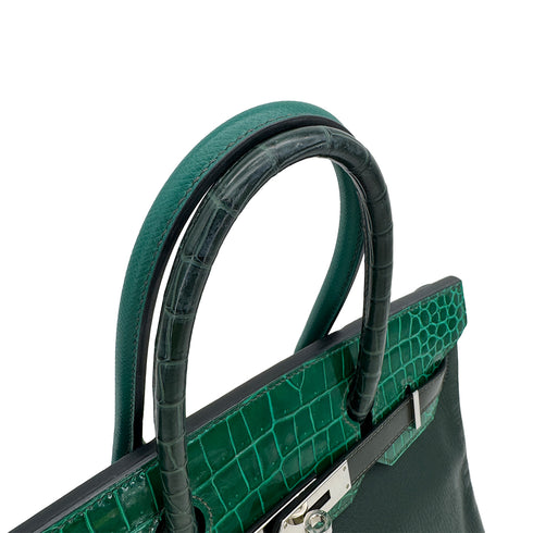 HERMES BIRKIN 30 PATCHWORK VERT FONCE VERT EMERALD VERT TITIEN MALACHITE ROSE AZALEE CROCODILE POROSUS CHEVRE TAURILLON CLEMENCE EPSOM EVERCOLOR SWIFT BOX CALF HAND BAG 2018 C PALLADIUM HARDWARE 90313338