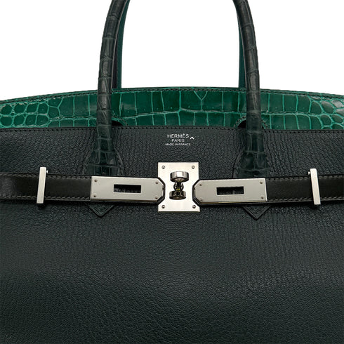 HERMES BIRKIN 30 PATCHWORK VERT FONCE VERT EMERALD VERT TITIEN MALACHITE ROSE AZALEE CROCODILE POROSUS CHEVRE TAURILLON CLEMENCE EPSOM EVERCOLOR SWIFT BOX CALF HAND BAG 2018 C PALLADIUM HARDWARE 90313338