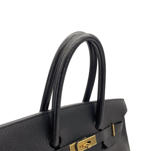 HERMES BIRKIN 35 BLACK ARDENNES HAND BAG 1998 SQUARE B GOLD HARDWARE 90310825 - PURPOSE