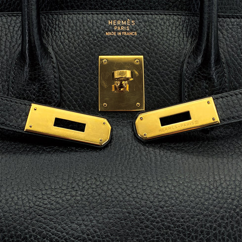 HERMES BIRKIN 35 BLACK ARDENNES HAND BAG 1998 SQUARE B GOLD HARDWARE 90310825 - PURPOSE