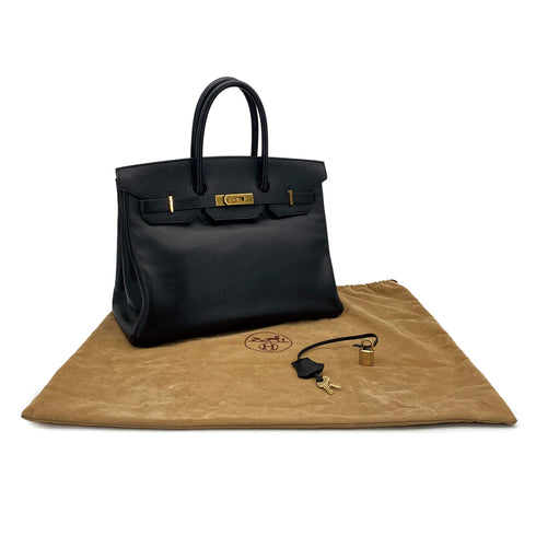 HERMES BIRKIN 35 BLACK ARDENNES HAND BAG 1998 SQUARE B GOLD HARDWARE 90310825 - PURPOSE