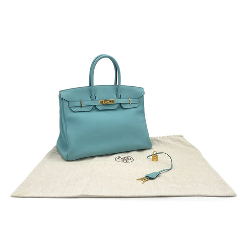 HERMES BIRKIN 35 BLUE ATOLL TOGO HAND BAG 2015 T GOLD HARDWARE 90311826