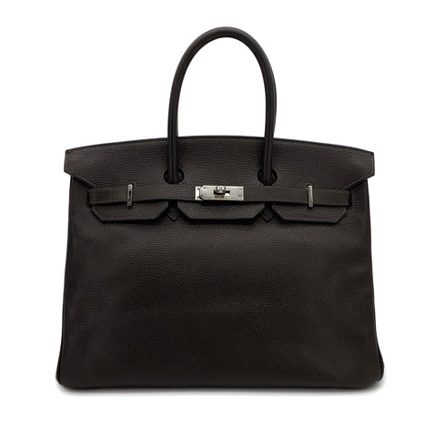 HERMES BIRKIN 35 CHOCOLAT VACHE LIEGEE HAND BAG 2006 SQUARE J PALLADIUM HARDWARE 90311825