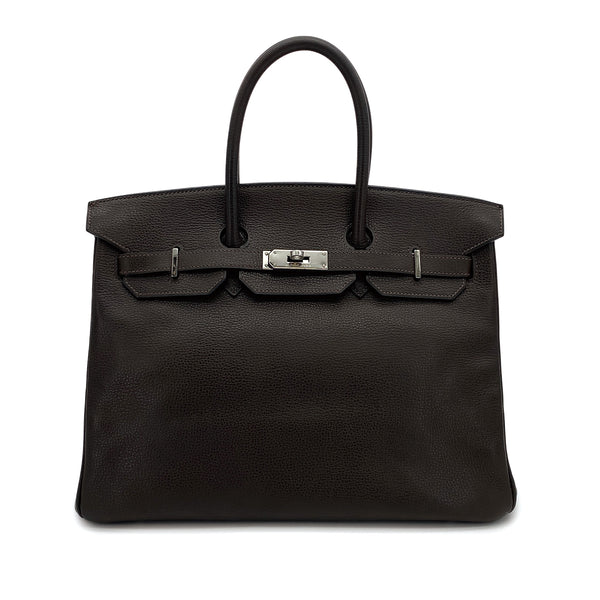 HERMES BIRKIN 35 CHOCOLAT VACHE LIEGEE HAND BAG 2006 SQUARE J PALLADIUM HARDWARE 90311825