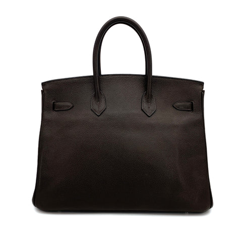 HERMES BIRKIN 35 CHOCOLAT VACHE LIEGEE HAND BAG 2006 SQUARE J PALLADIUM HARDWARE 90311825