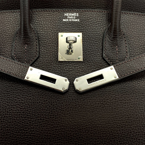 HERMES BIRKIN 35 CHOCOLAT VACHE LIEGEE HAND BAG 2006 SQUARE J PALLADIUM HARDWARE 90311825