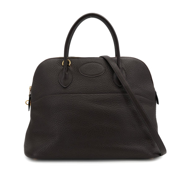 HERMES BOLIDE 35 CHOCOLAT TAURILLON CLEMENCE HAND SHOULDER BAG 2002 SQUARE F GOLD HARDWARE 90310317 - PURPOSE