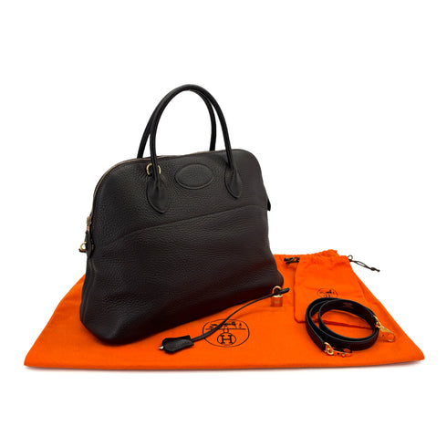 HERMES BOLIDE 35 CHOCOLAT TAURILLON CLEMENCE HAND SHOULDER BAG 2002 SQUARE F GOLD HARDWARE 90310317 - PURPOSE
