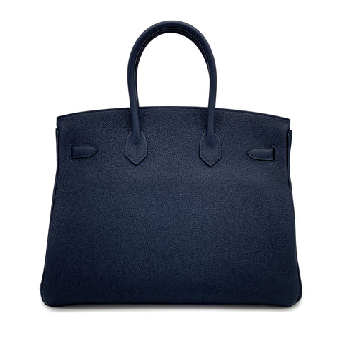HERMES BIRKIN 35 VERSO BLUE NUIT ORANGE POPPY TOGO HAND BAG 2017 A PALLADIUM HARDWARE 90311827