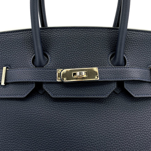 HERMES BIRKIN 35 VERSO BLUE NUIT ORANGE POPPY TOGO HAND BAG 2017 A PALLADIUM HARDWARE 90311827