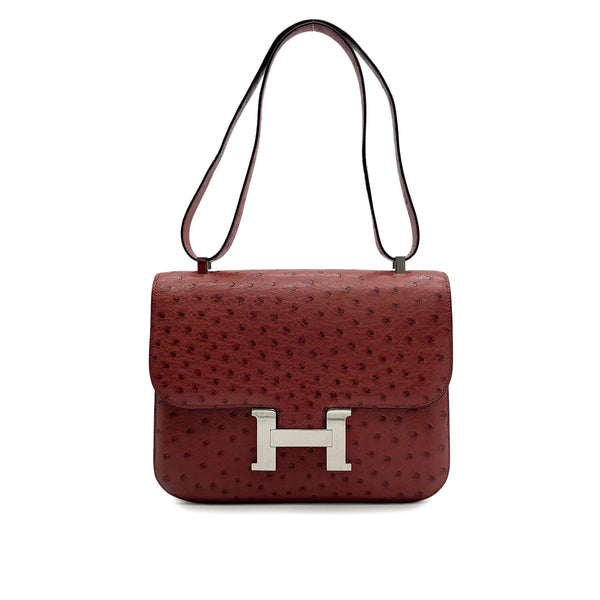 HERMES CONSTANCE 24 ROUGE H OSTRICH SHOULDER BAG 2000 SQUARE D PALLADIUM HARDWARE 90314449