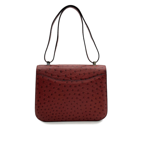 HERMES CONSTANCE 24 ROUGE H OSTRICH SHOULDER BAG 2000 SQUARE D PALLADIUM HARDWARE 90314449