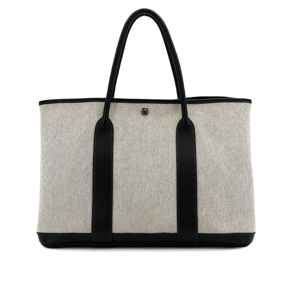 HERMES GARDEN PARTY 36 PM ECRU BLACK TOILE H BUFFLE SKIPPER TOTE BAG SQUARE N 90310338 - PURPOSE