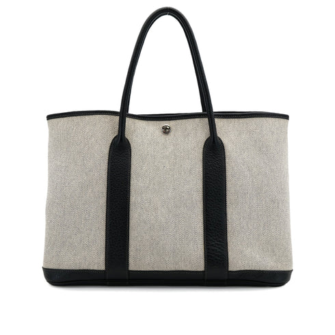 HERMES GARDEN PARTY 36 PM ECRU BLACK TOILE H BUFFLE SKIPPER TOTE BAG SQUARE N 90310338 - PURPOSE