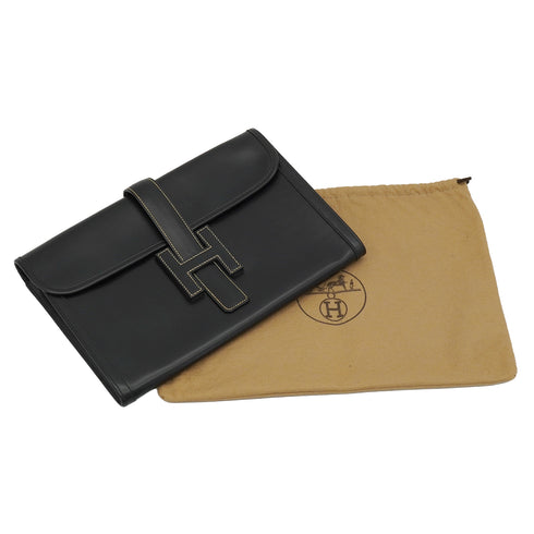 HERMES JIGE PM BLACK BOX CALF CLUTCH BAG 1996 CIRCLE Z 90338350