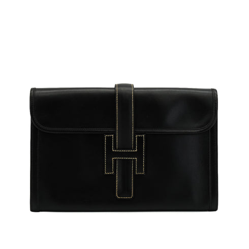 HERMES JIGE PM BLACK BOX CALF CLUTCH BAG 1996 CIRCLE Z 90338350