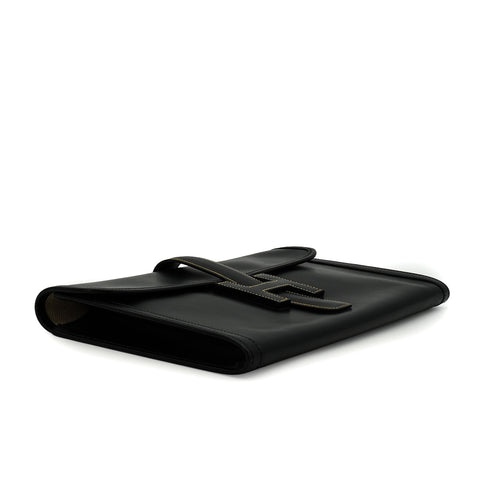 HERMES JIGE PM BLACK BOX CALF CLUTCH BAG 1996 CIRCLE Z 90338350