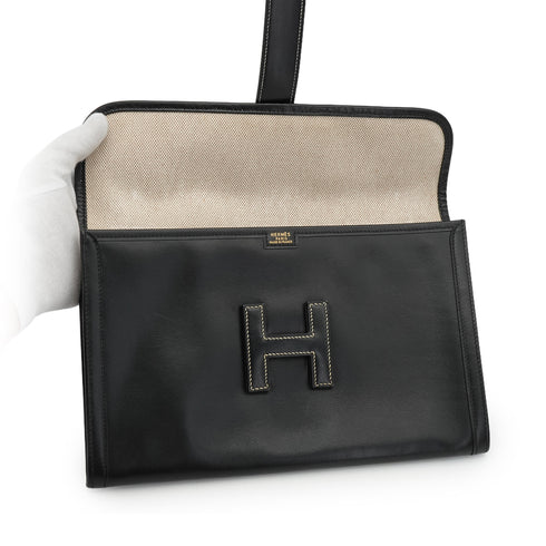 HERMES JIGE PM BLACK BOX CALF CLUTCH BAG 1996 CIRCLE Z 90338350