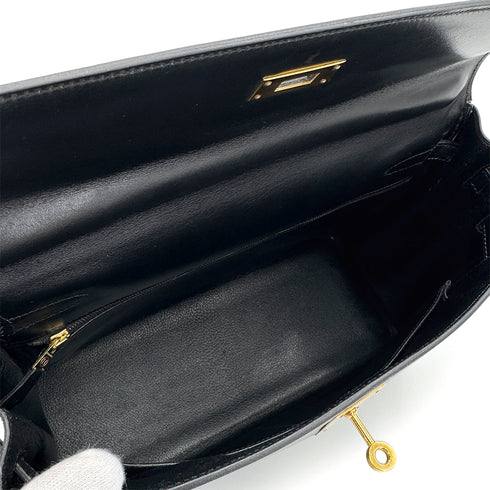HERMES KELLY 32 RETORNE BLACK BOXCALF HAND BAG 1993 CIRCLE W GOLD HARDWARE 90318194