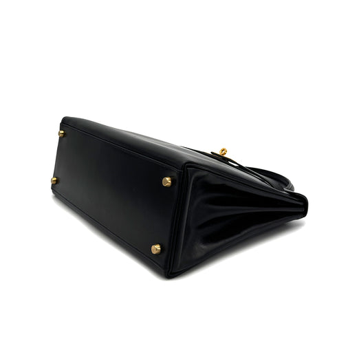 HERMES KELLY 32 RETORNE BLACK BOXCALF HAND BAG 1993 CIRCLE W GOLD HARDWARE 90318194