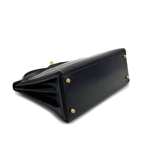 HERMES KELLY 32 RETORNE BLACK BOXCALF HAND BAG 1993 CIRCLE W GOLD HARDWARE 90318194