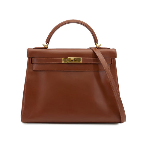 HERMES KELLY 32 RETORNE NOISETTE BOXCALF HAND SHOULDER BAG 2003 SQUARE G GOLD HARDWARE 90319581