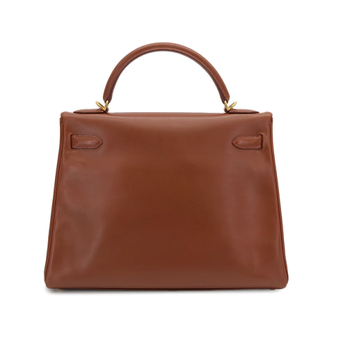 HERMES KELLY 32 RETORNE NOISETTE BOXCALF HAND SHOULDER BAG 2003 SQUARE G GOLD HARDWARE 90319581