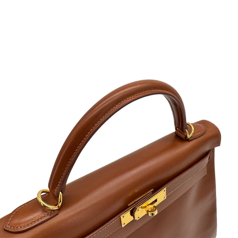 HERMES KELLY 32 RETORNE NOISETTE BOXCALF HAND SHOULDER BAG 2003 SQUARE G GOLD HARDWARE 90319581
