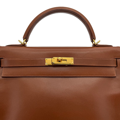 HERMES KELLY 32 RETORNE NOISETTE BOXCALF HAND SHOULDER BAG 2003 SQUARE G GOLD HARDWARE 90319581