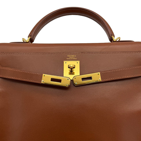 HERMES KELLY 32 RETORNE NOISETTE BOXCALF HAND SHOULDER BAG 2003 SQUARE G GOLD HARDWARE 90319581