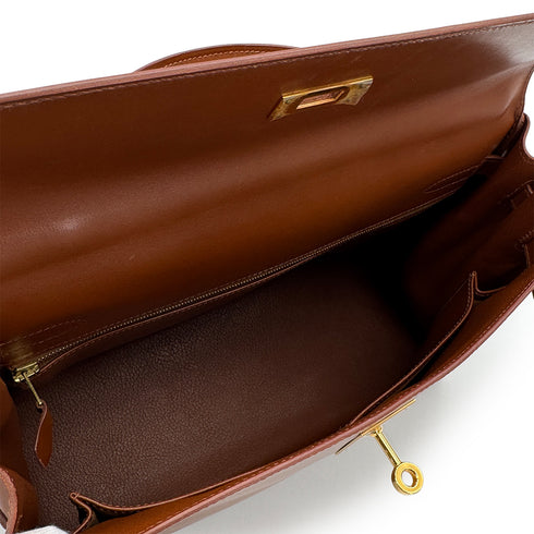 HERMES KELLY 32 RETORNE NOISETTE BOXCALF HAND SHOULDER BAG 2003 SQUARE G GOLD HARDWARE 90319581