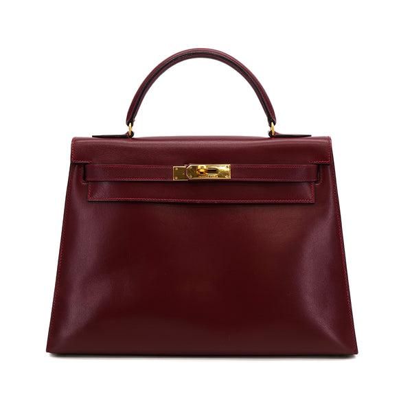 HERMES KELLY 32 SELLIER ROUGE H BOXCALF HAND BAG 1981 CIRCLE K GOLD HARDWARE 90318613