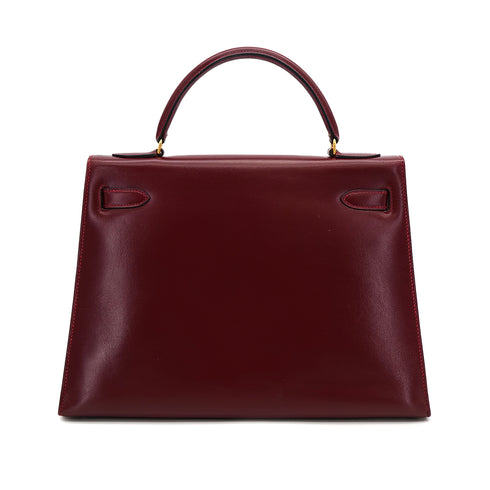 HERMES KELLY 32 SELLIER ROUGE H BOXCALF HAND BAG 1981 CIRCLE K GOLD HARDWARE 90318613