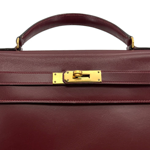 HERMES KELLY 32 SELLIER ROUGE H BOXCALF HAND BAG 1981 CIRCLE K GOLD HARDWARE 90318613