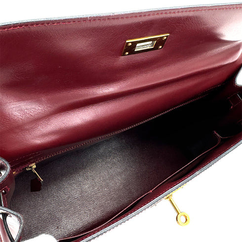 HERMES KELLY 32 SELLIER ROUGE H BOXCALF HAND BAG 1981 CIRCLE K GOLD HARDWARE 90318613