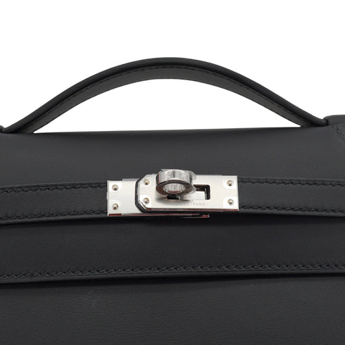 HERMES KELLY POCHETTE SELLIER BLACK VEAU SWIFT HAND BAG 2026 G STAMP PALLADIUM HARDWARE 90331394