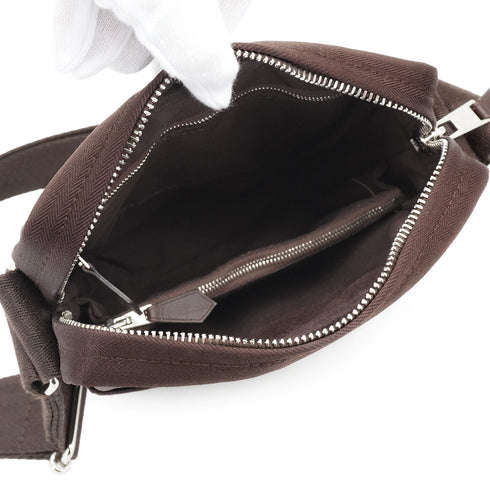 HERMES ACAPULCO BANDOULIERE PM HAVANE TOILE CHEVRON SHOULDER BAG PALLADIUM HARDWARE 90332966