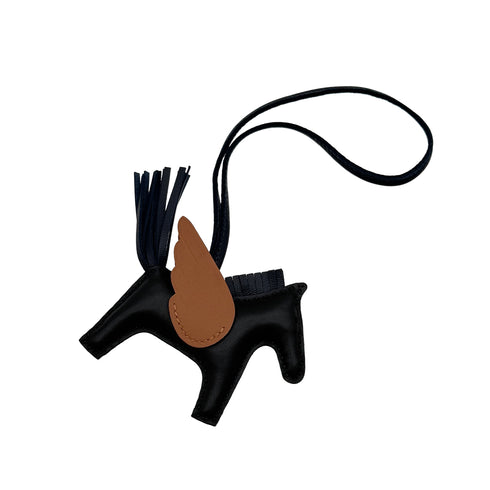 HERMES BAG CHARM RODEO PEGASUS PM BLACK BLUE NUIT GOLD 2024 W STAMP AGNEAU MILO 90351638