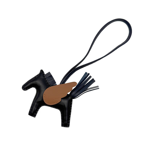 HERMES BAG CHARM RODEO PEGASUS PM BLACK BLUE NUIT GOLD 2024 W STAMP AGNEAU MILO 90328930
