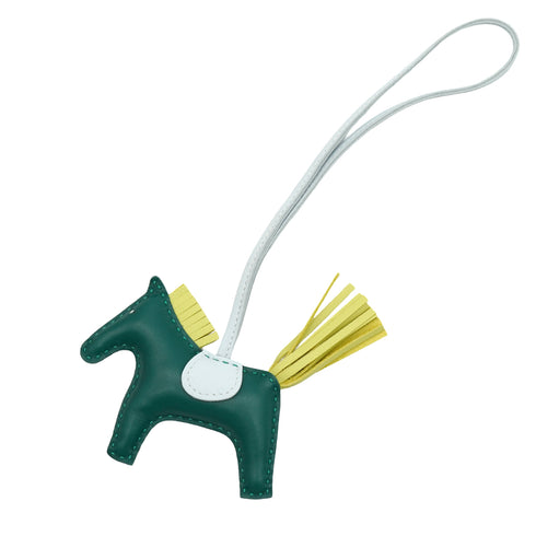 HERMES BAG CHARM RODEO PM MALACHITE BLEUBRUM JAUNE BOURGEON 2021 Z STAMP AGNEAU MILO 90345995