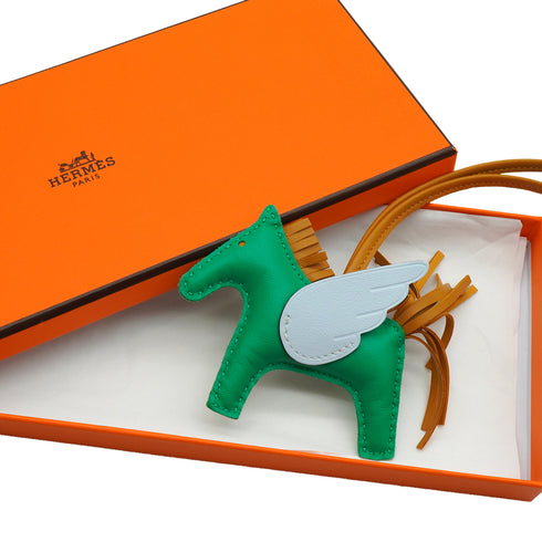HERMES BAG CHARM RODEO PEGASUS PM MINT BLUE BRUME SESAME AGNEAU MILO 2022 U STAMP 90339668