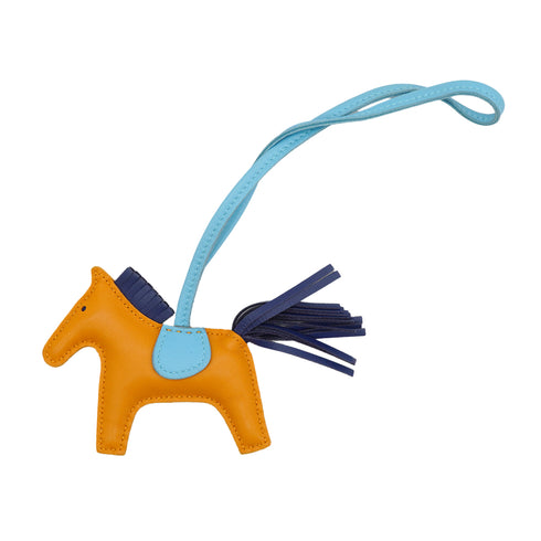 HERMES BAG CHARM RODEO PM NATUREL SABLE BLEU SAPHIR CELESTE AGNEAU MILO 2017 A STAMP 90328704
