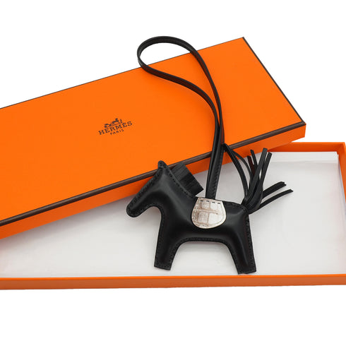 HERMES BAG CHARM RODEO PM TOUCH BLACK HIMALAYA AGNEAU MILO CROCODILE NILOTICUS MAT 2024 W STAMP 90331675