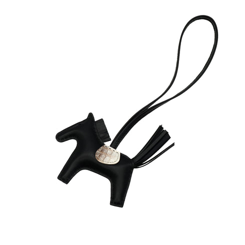 HERMES BAG CHARM RODEO PM TOUCH BLACK HIMALAYA AGNEAU MILO CROCODILE NILOTICUS MAT 2024 W STAMP 90331676