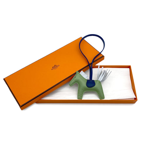 HERMES BAG CHARM RODEO PM VERT CRIQUET BLEU DE MALTE BLUE BRUME 2022 U STAMP AGNEAU MILO 90321765