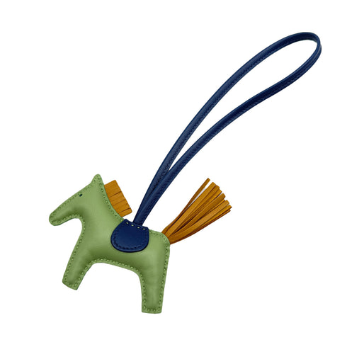 HERMES BAG CHARM RODEO PM VERT CRIQUET BLEU DE MALTE SESAMI AGNEAU MILO 2022 U STAMP 90313675